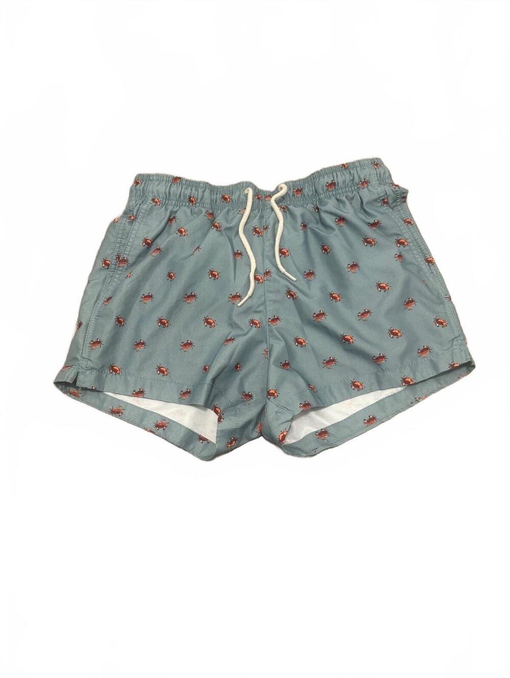 H&M Men's Blue Swim Shorts with Red Crab Print, Size Small